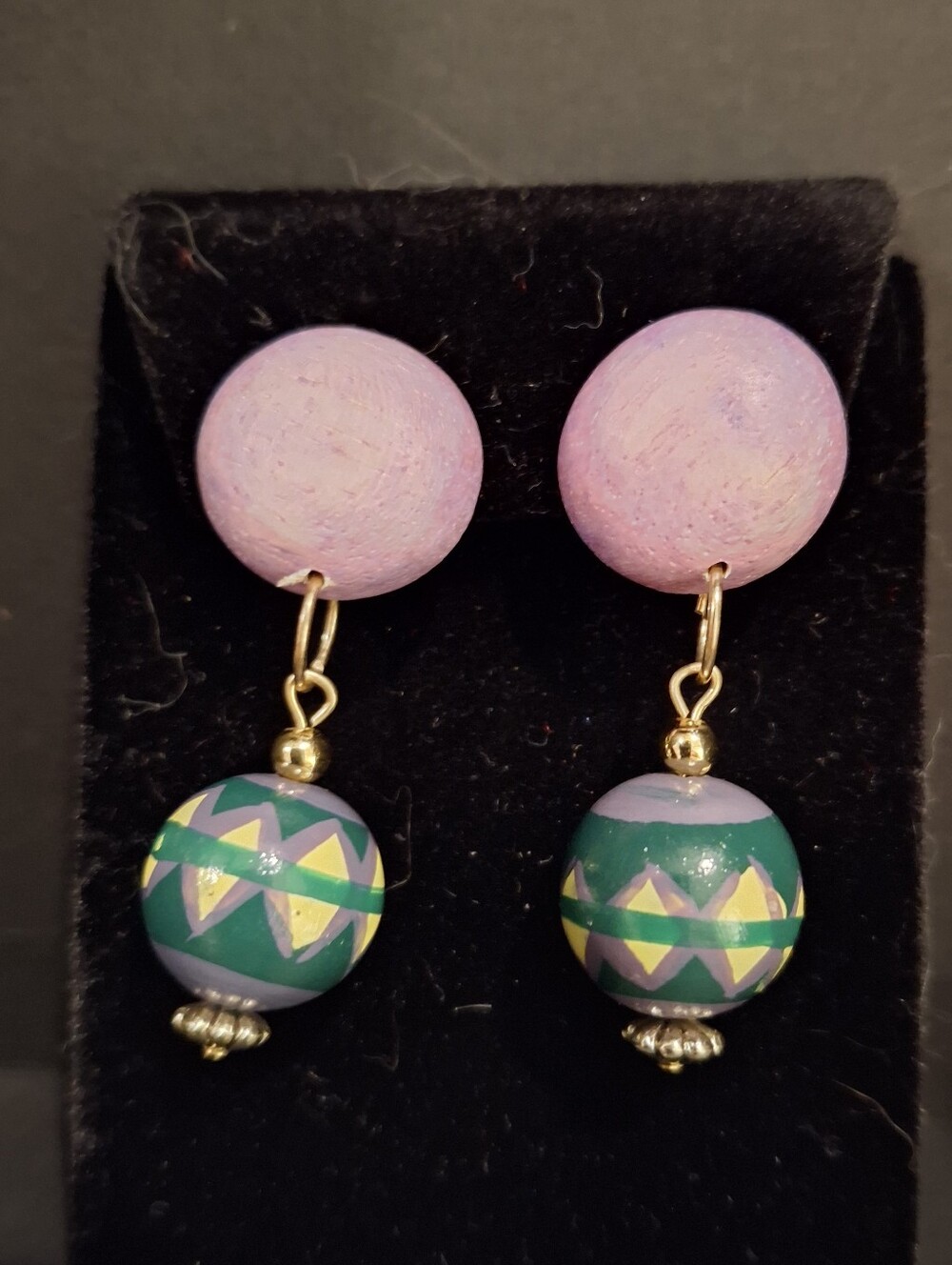 Hand-Painted Pink and Green Drop Clip-On Earrings